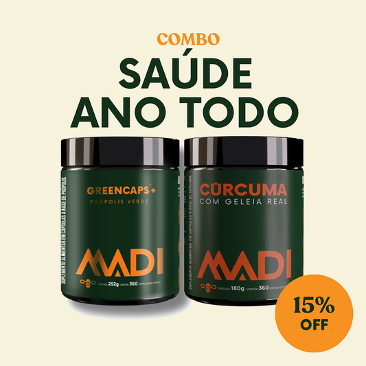 Combo Saúde Ano Todo - GreenCaps Própolis Verde + Cúrcuma com Geleia Real 2x 360 caps MADI