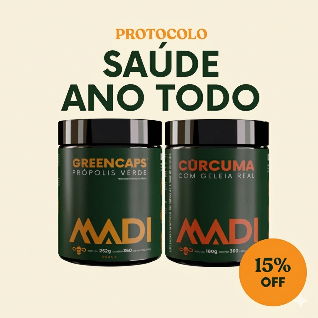 Protocolo Saúde Ano Todo - GreenCaps Própolis Verde + Cúrcuma com Geleia Real 2x 360 caps MADI